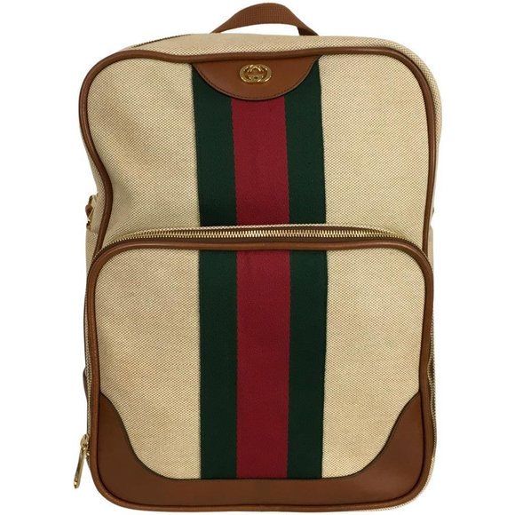 NWT Gucci Women\'s Backpack Stripes Green & Red Buckle GG Beige Multi Sz M main image 12
